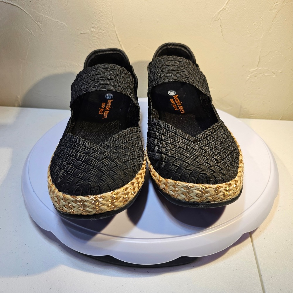 Bernie Mev Mish Black Woven Mary Jane Espadrille Flats Rose Gold Sz 39 8.5 New - Picture 7 of 11